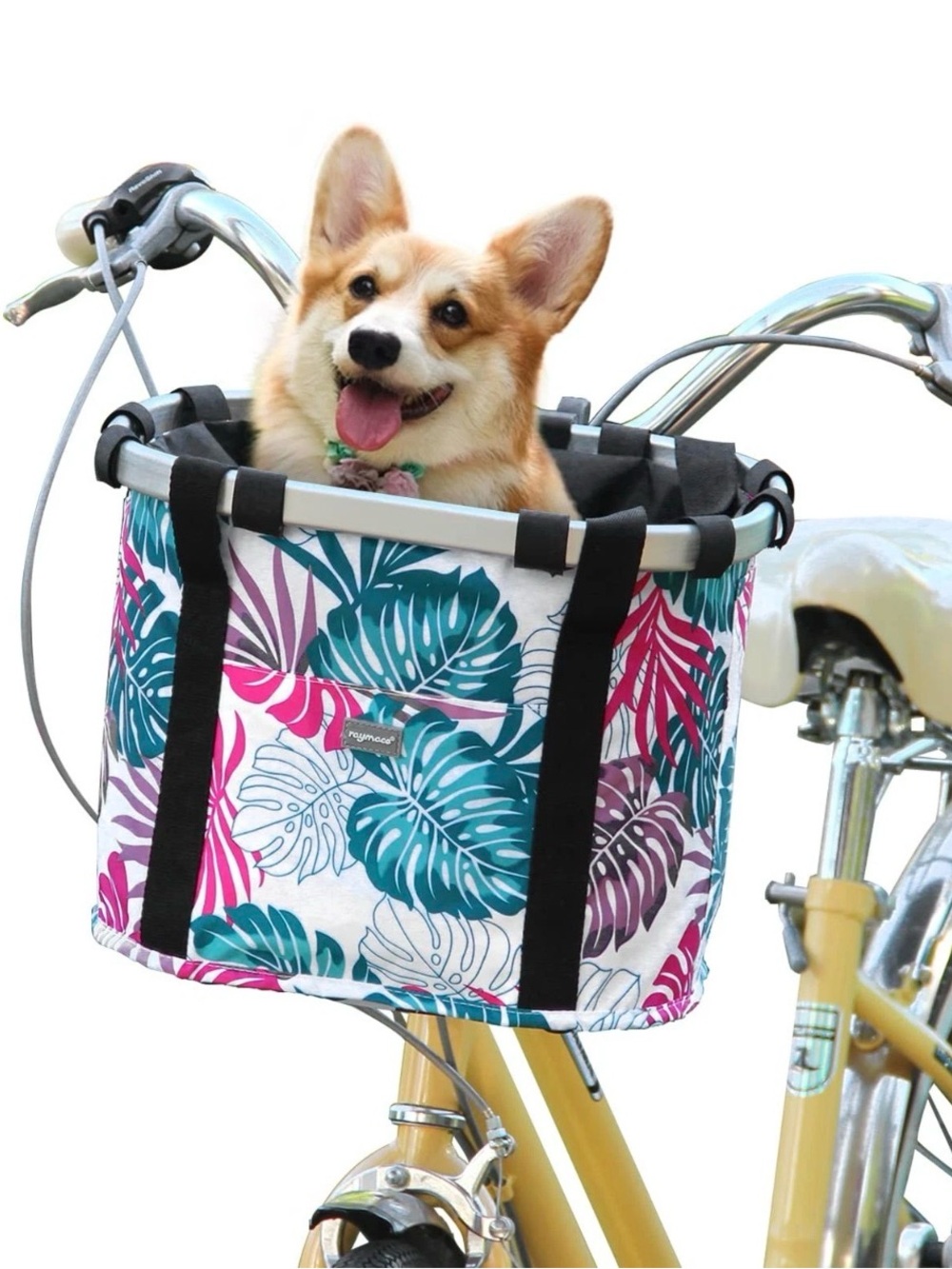 RAYMACE bicycle dog bike basket tote pink palm NEW travel handle market shopping